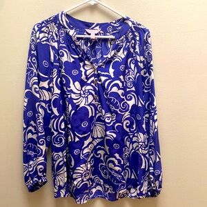 Lilly Pulitzer Silk blue and white blouse. Size medium. Great condition